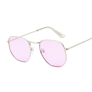 Hexagon Sunglasses Men Classic Brand Flat Lens Clear Sun Glasses Male Female Retro Small Metal Frame Square Glass