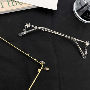 Q Eyeglasses Frame For Women Water Drop Lens Less Chain Pearl Pendant Half Frame Luxury Diamond Glasses Shades