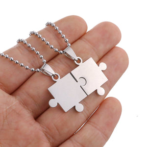 lover Paired Couple Pendants 60cm Necklace Stainless Steel Smooth Puzzle Necklaces for Lover Woman Man Collar Collier Polishing