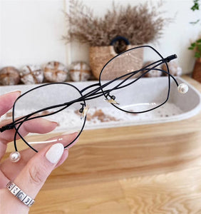 Anti-blue Light Glasses Frame Women Irregular Eyeglasses Unique Pearl Bent-leg Spectacle Frame Fashion Myopia Frames