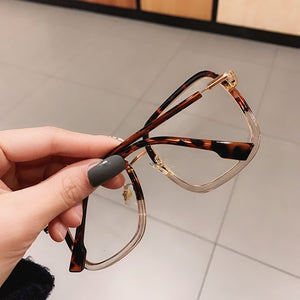 Green Clear Print Square Anti-blue Light Eyeglasses For Women Alloy Leopard Oversize Computer Myopia Glasses Frame Female Shades