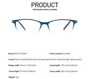 OCCI CHIAR Cat Eye Blue Light Glasses Frame Women Computer Glasses Decorative Myopia Prescription Eyeglasses Frames Fake Eyewear