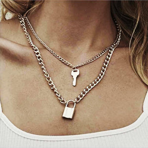 2020 New Trendy Metal Hip Hop Lock Necklaces Punk Cross Pendant Necklace Gold/Silver Color For Women Men Jewelry Gifts