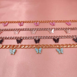 Punk Gold  Silver Color Chain 5 Butterfly Pendant Necklace for Women Wedding Party Statement 2020 Cute Choker Necklaces Jewelry