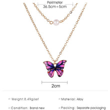 Carica l'immagine nel visualizzatore di Gallery, Korean Blue Gradient Butterfly Necklace for Women Girls Silver Color Rainbow Butterflies Pendant Choker Necklaces Jewelry Gift