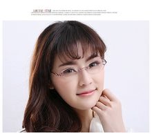Load image into Gallery viewer, LOUISE STAR Titanium Fashion Anti-Blue Light Diamond Frameless Flat mirror Trend Carved Lens Elegant Female Prescription Glasses