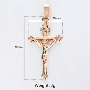 Cross Crucifix Clear Crystal Pendant Necklace for Men Women 585 Rose Gold Prayer Jesus Snail Link Chain Wholesale Jewelry GPM26