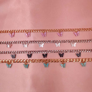 Punk Gold  Silver Color Chain 5 Butterfly Pendant Necklace for Women Wedding Party Statement 2020 Cute Choker Necklaces Jewelry