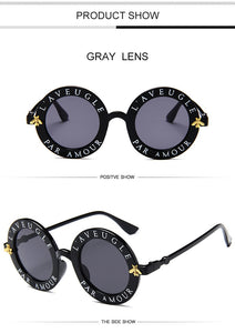 Retro Round Sunglasses Women Luxury Brand Designer Bee Frame Circle Sun Glasses Fashion Female Eyewear Oculos De Sol