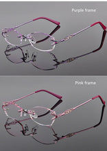 Load image into Gallery viewer, LOUISE STAR Titanium Fashion Anti-Blue Light Diamond Frameless Flat mirror Trend Carved Lens Elegant Female Prescription Glasses