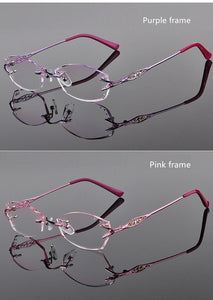 LOUISE STAR Titanium Fashion Anti-Blue Light Diamond Frameless Flat mirror Trend Carved Lens Elegant Female Prescription Glasses