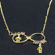 Load image into Gallery viewer, Mom Son Daughter Stainless Steel Zircon Copper Chain Necklace for Women Golod Color Statement Necklaces Jewelry bijoux N96S01