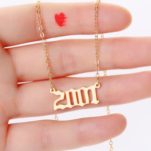 Bohemian English Number Letter Necklace Stainless Steel Chain Necklace for Women Birthday Gift Female Birth Year Necklaces