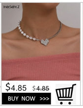 Load image into Gallery viewer, Punk Imitation Pearl Choker Necklace Collar Statement Gold Color Love Heart Lasso Pendant Necklace for Women Jewelry