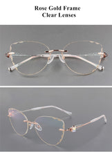 Load image into Gallery viewer, Butterfly Style Transparent Lenses Titanium Female Eyewear Diamond Trimmed Rimless Spectacle Frame Women Sunglasses Tint Lenses