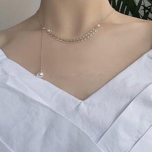 Fashion Beaded Pearl Necklace Women Cute Gold silver color Double Layer Chain Pendant Choker Korean Jewelry 2020 wholesale