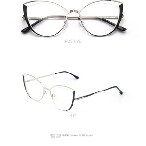 Luxury brand design oval cat eye metal prescription eyeglasses frames fashion diopters decorative clear fake glasses women