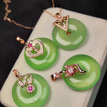 Carica l&#39;immagine nel visualizzatore di Gallery, Natural Ice Purple Green  Jade Agate Pendant Buckle Crystal Jade Necklace Amp Silver Cord S925 Silver 925  Necklace Women