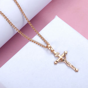 Cross Crucifix Clear Crystal Pendant Necklace for Men Women 585 Rose Gold Prayer Jesus Snail Link Chain Wholesale Jewelry GPM26