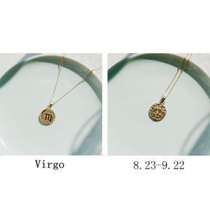 Gold Color 12 Constellation Coins Necklaces & Pendants Women Virgo Taurus Leo Short Chain Necklace Girls Gemini Celestial