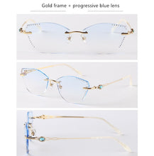 Load image into Gallery viewer, β Titanium Myopia Sunglasses Ladies Rimless Diamond Butterfly Frame Flat Lens Progressive With Prescription Diopter Astigmatism