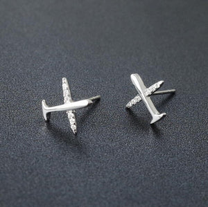 925 Sterling Silver Earrings Tiny Extremely Simple Airplane Stud Earrings for Femme Troop Jewelry Gift for Birthday