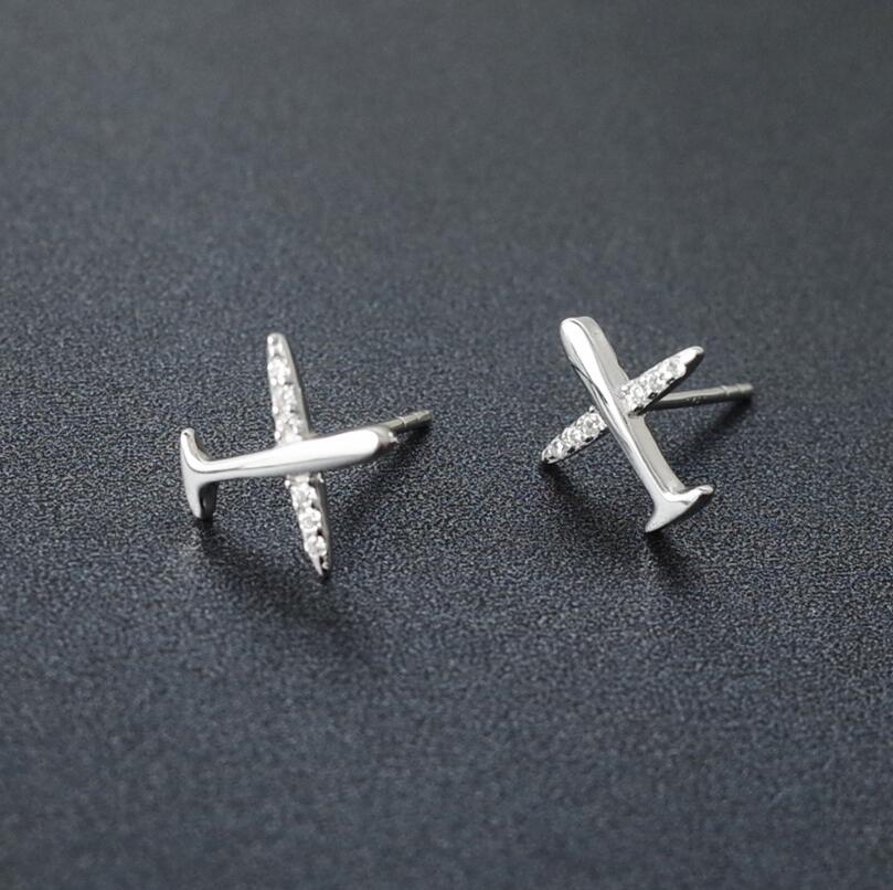 925 Sterling Silver Earrings Tiny Extremely Simple Airplane Stud Earrings for Femme Troop Jewelry Gift for Birthday