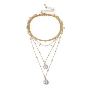 Bohemian Multi Layer Imitation Pearl Tassel Choker Necklace Collar Statement Pendant Necklace for Women Jewelry