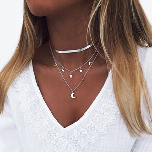 2020 NEW Lotus Necklaces Multi Layer Girl Silver Color bar Bohemia Alloy Necklace Multilayer Chain Women Collares Collier femme