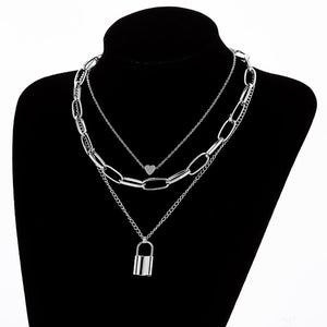 Multilayer Lock Chain Necklace Punk 2020 Padlock Key Pendant Necklace Women Girl Fashion Gothic Party Jewelry