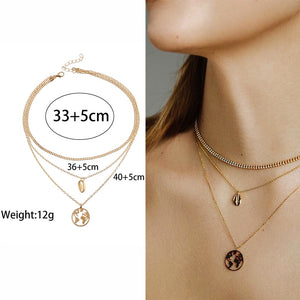 Collana con mappa del mondo Ciondolo con mappa in oro Girocollo con mappa del mondo Girocollo con stella Crescent Moon Collane per donna Gioielli Boho multistrato 
