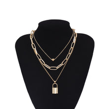 Load image into Gallery viewer, Hip Hop Multi Layers chain necklace with heart lock women/men punk rock padlock pendant necklace emo grunge Goth jewelry