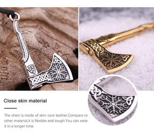 My shape Nordic Vikings Necklace The Fehu Feoh Fe Rune Axe Amulet compass viking runes pendant Scandinavian Necklace