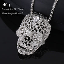 Carica l&#39;immagine nel visualizzatore di Gallery, Fashion boutique mosaic zircon shiny skull man necklace wild retro long punk style sweater pendant banquet gift jewelry