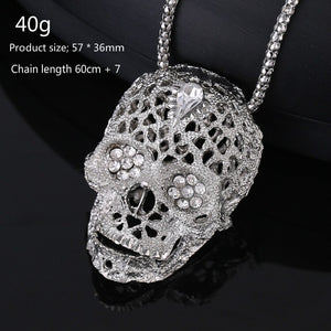 Fashion boutique mosaic zircon shiny skull man necklace wild retro long punk style sweater pendant banquet gift jewelry
