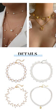 Load image into Gallery viewer, 2020 Elegant Flower Pearl Choker Necklaces For Women Gold Coin Bow Knot Pendant Necklace Long Chain Jewelry Party Gifts