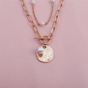 Baroque Pearl Coin Pendant Choker Necklace for Women Wedding Punk Bead Lariat Gold Color Long Chain Necklace Jewelry Gift