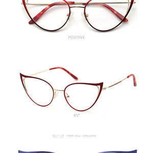 Optical Anti Blue Light Glasses Frames Women Prescription Glass Myopia Cat Eye Metal Fake Round Glasses Women's Eyewear UV400