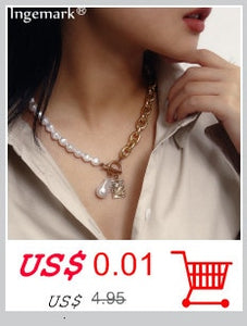 Gothic Baroque Pearl Angel Pendant Choker Necklace for Women Wedding Punk Lasso Big Chunky Thick Lock Chain Necklace Jewelry