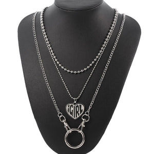 High Polished IGIRL Heart Necklace I GIRL Stainless Steel Heavy Duty Gothic Streetwear Bead Chain Choker Necklace Bijoux Femme