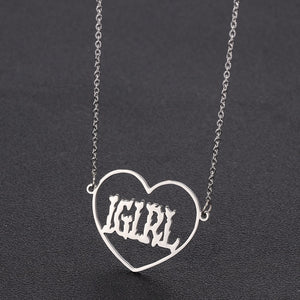 High Polished IGIRL Heart Necklace I GIRL Stainless Steel Heavy Duty Gothic Streetwear Bead Chain Choker Necklace Bijoux Femme