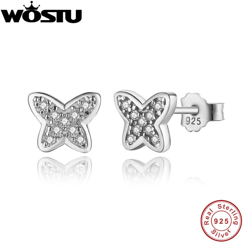 High Quality 100% 925 Sterling Silver Petite Butterfly Stud Earrings For Women Female Authentic Original Jewelry Gift