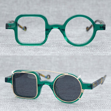 Acetate Original Japanese Handmade Artist Decorative Asymmetric Design Eyeglass Optical Frame Clip On Sunglasses
