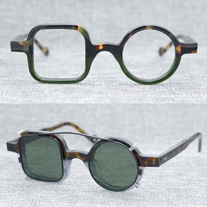 Acetate Original Japanese Handmade Artist Decorative Asymmetric Design Eyeglass Optical Frame Clip On Sunglasses