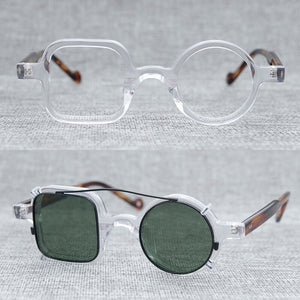 Acetate Original Japanese Handmade Artist Decorative Asymmetric Design Eyeglass Optical Frame Clip On Sunglasses