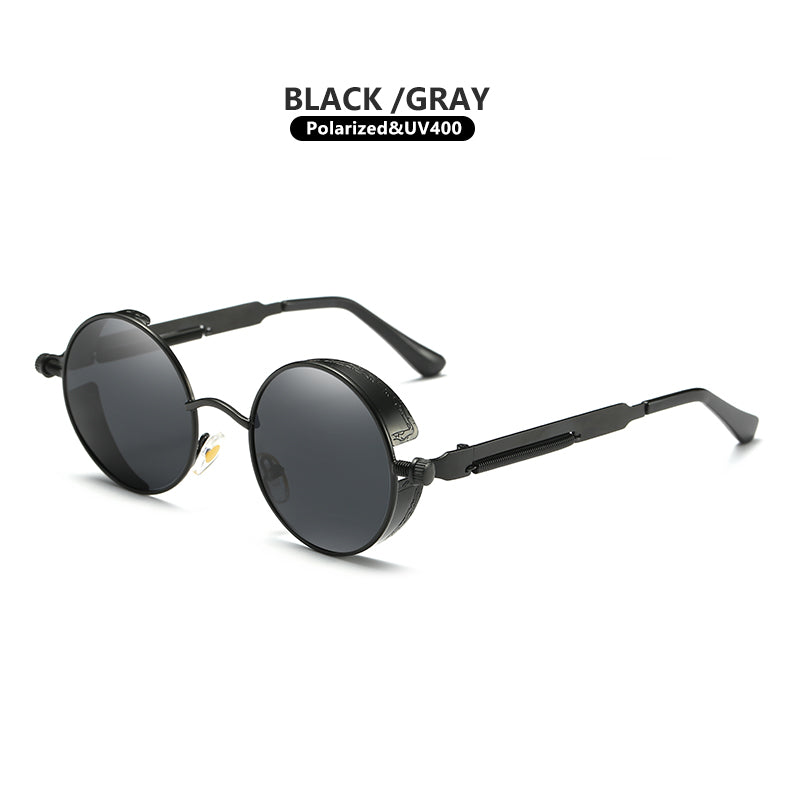 Classic Gothic Steampunk Sunglasses Polarized Men Women Vintage Round Glasses Metal Frame Blue UV400 lentes de sol