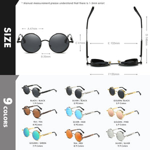 Classic Gothic Steampunk Sunglasses Polarized Men Women Vintage Round Glasses Metal Frame Blue UV400 lentes de sol