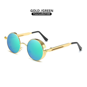 Classic Gothic Steampunk Sunglasses Polarized Men Women Vintage Round Glasses Metal Frame Blue UV400 lentes de sol