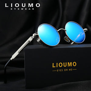 Classic Gothic Steampunk Sunglasses Polarized Men Women Vintage Round Glasses Metal Frame Blue UV400 lentes de sol