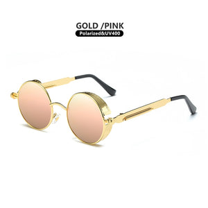Classic Gothic Steampunk Sunglasses Polarized Men Women Vintage Round Glasses Metal Frame Blue UV400 lentes de sol